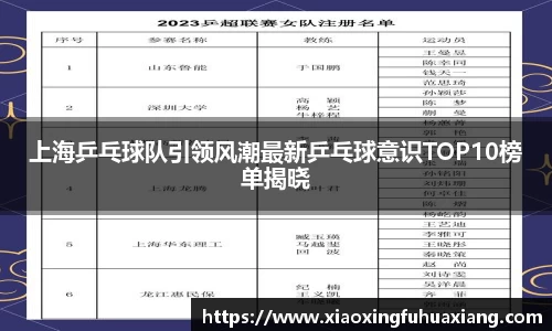 上海乒乓球队引领风潮最新乒乓球意识TOP10榜单揭晓